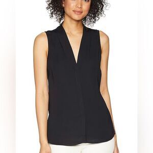 Elie Tahari Satin Silk Sleeveless V-neck Button Front Top Blouse Size L